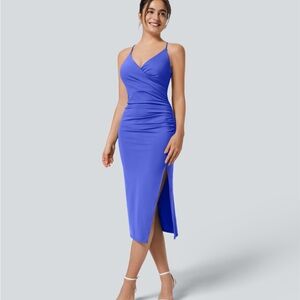 HALARA Airy Crossover Ruched Lace up Bodycon Dress